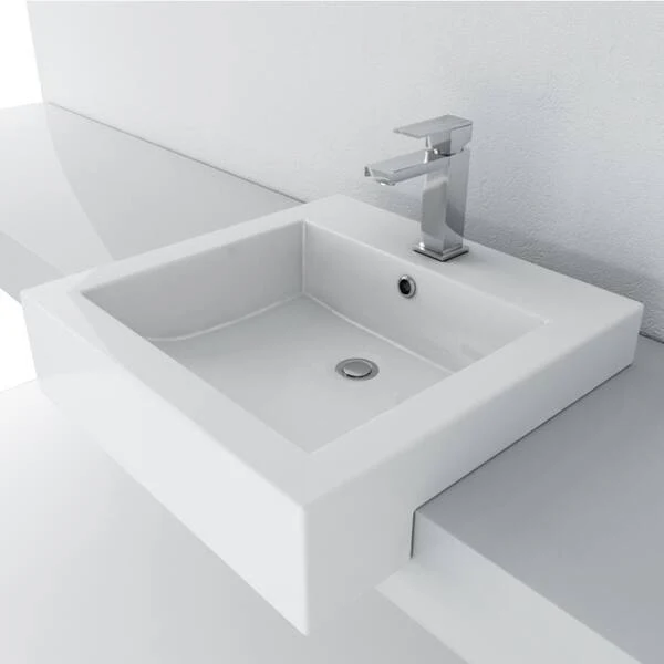 16 x 16" White Semi-Recessed Porcelain Vessel Sink with Overflow, VCS-1616-R-T - Image 4