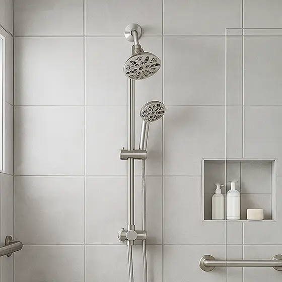 Brushed Nickel Dual Overhead Spray and Handheld Shower Head Combo with Slide Bar, ADA-ST-71-BN - Image 3