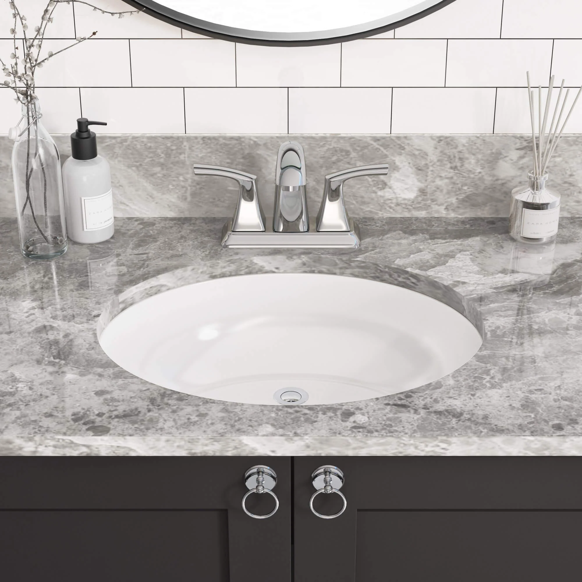 18-1/2" Oval Porcelain Undermount Bathroom Sink with Overflow Drain in White, VCS-1316-O - Image 3