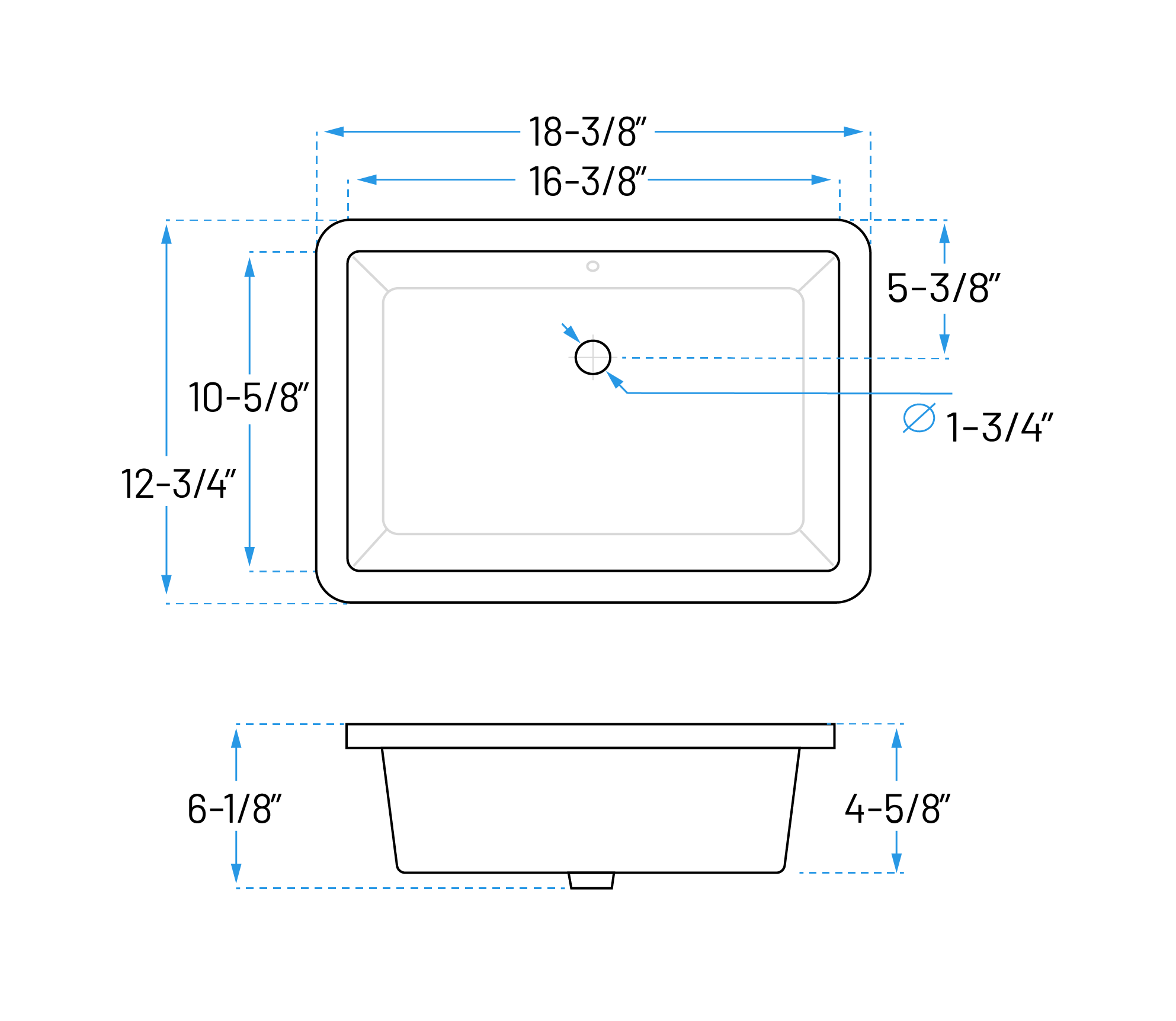 18 x 12" Rectangular Porcelain Undermount Bathroom Sink with Overflow in White, VCS-1016-R - Image 4