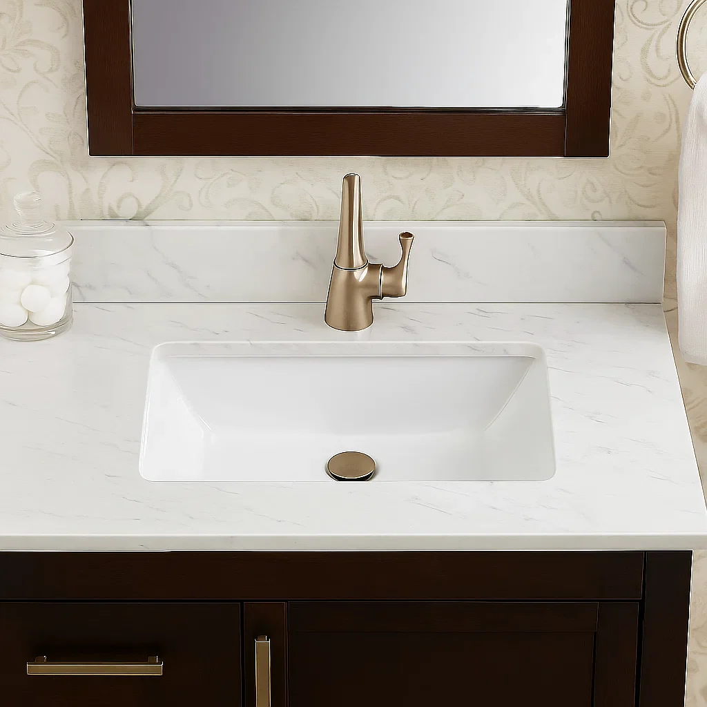 21" Rectangular Porcelain Undermount Bathroom Sink with Overflow Drain in White, VCS-1118-R - Image 4