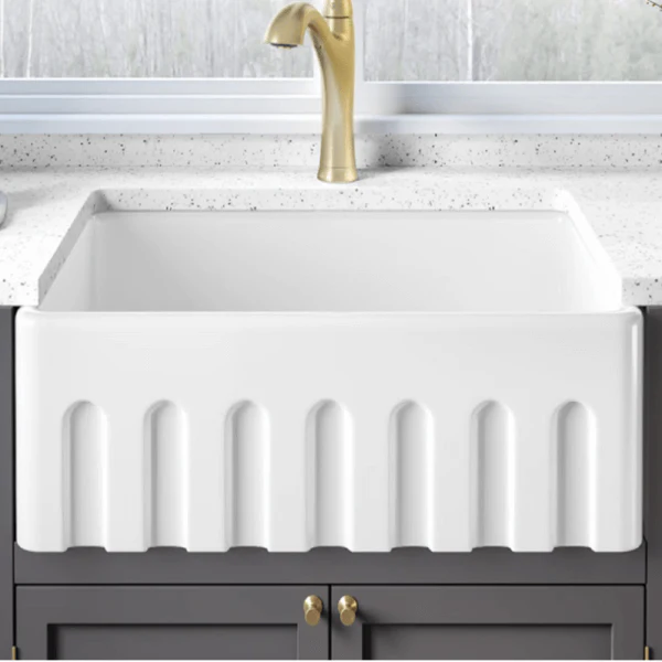33 x 20" Fireclay Farmhouse Single Bowl Kitchen Sink with Grid and Strainer, FC-3320-S - Image 4