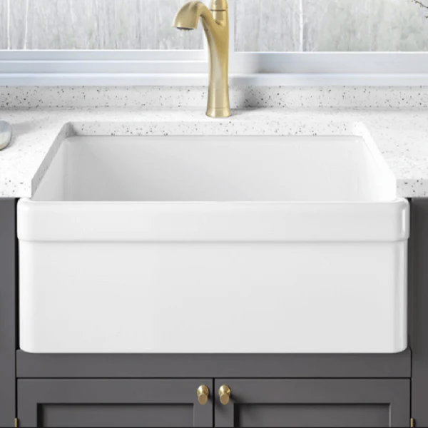 33 x 20" Fireclay Farmhouse Single Bowl Kitchen Sink with Grid and Strainer, FC-3320-S - Image 5