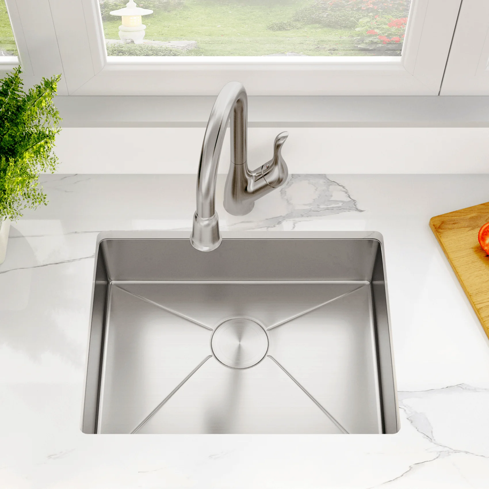 21" Compact Undermount Stainless Steel Single Bowl Kitchen Sink, KH-2118-9-S-R20 - Image 3