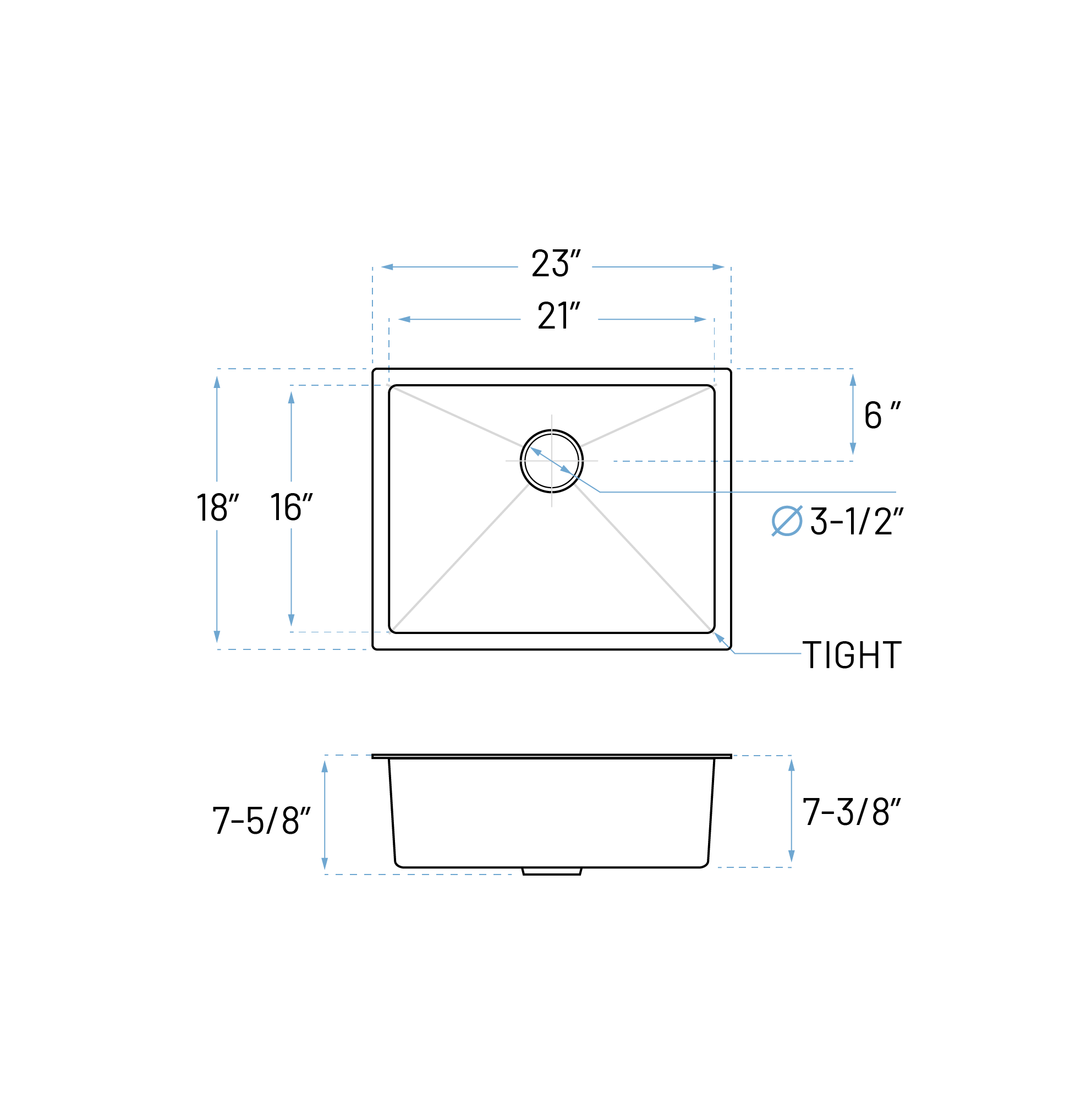 23" Medium Undermount 7-Inch Deep Stainless Steel Single Bowl Kitchen Sink, KH-2318-7-S-R15 - Image 5