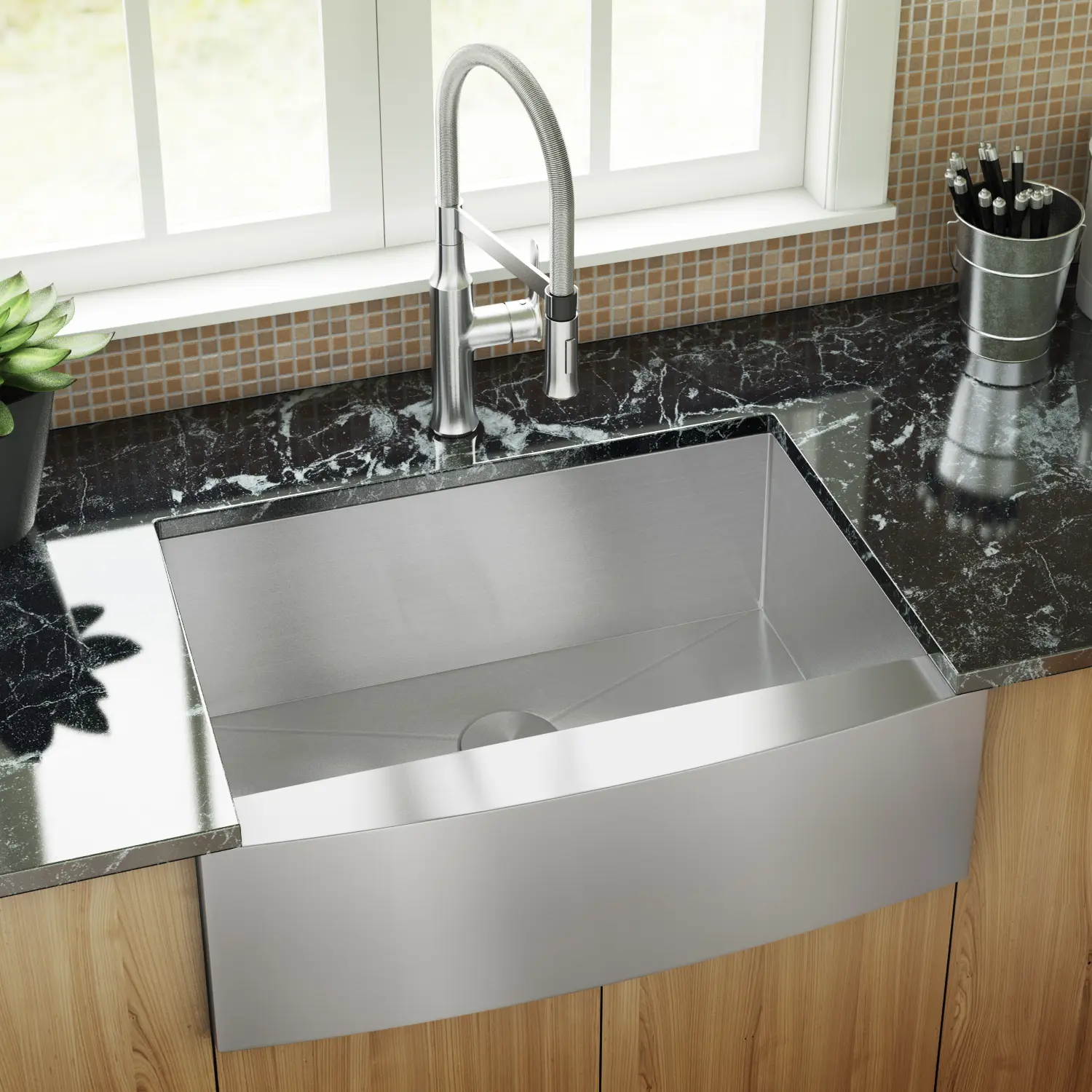 30" Zero Radius Farmhouse Apron Front Stainless Steel Single Bowl Kitchen Sink, KH-3021-10-S-R0-F - Image 3