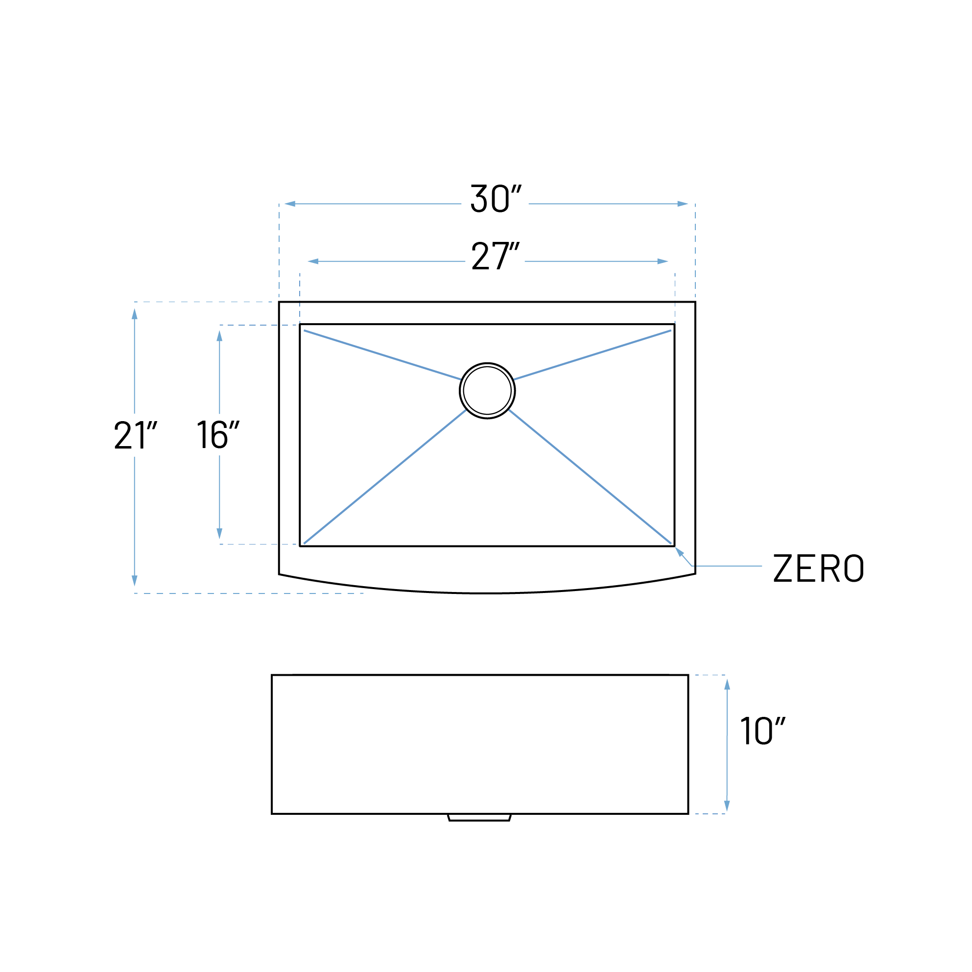 30" Zero Radius Farmhouse Apron Front Stainless Steel Single Bowl Kitchen Sink, KH-3021-10-S-R0-F - Image 5