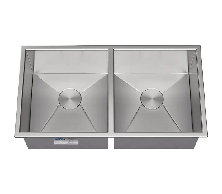 32" Large Zero Radius Undermount Double Bowl Stainless Steel Kitchen Sink, KH-3218-9-D-R0