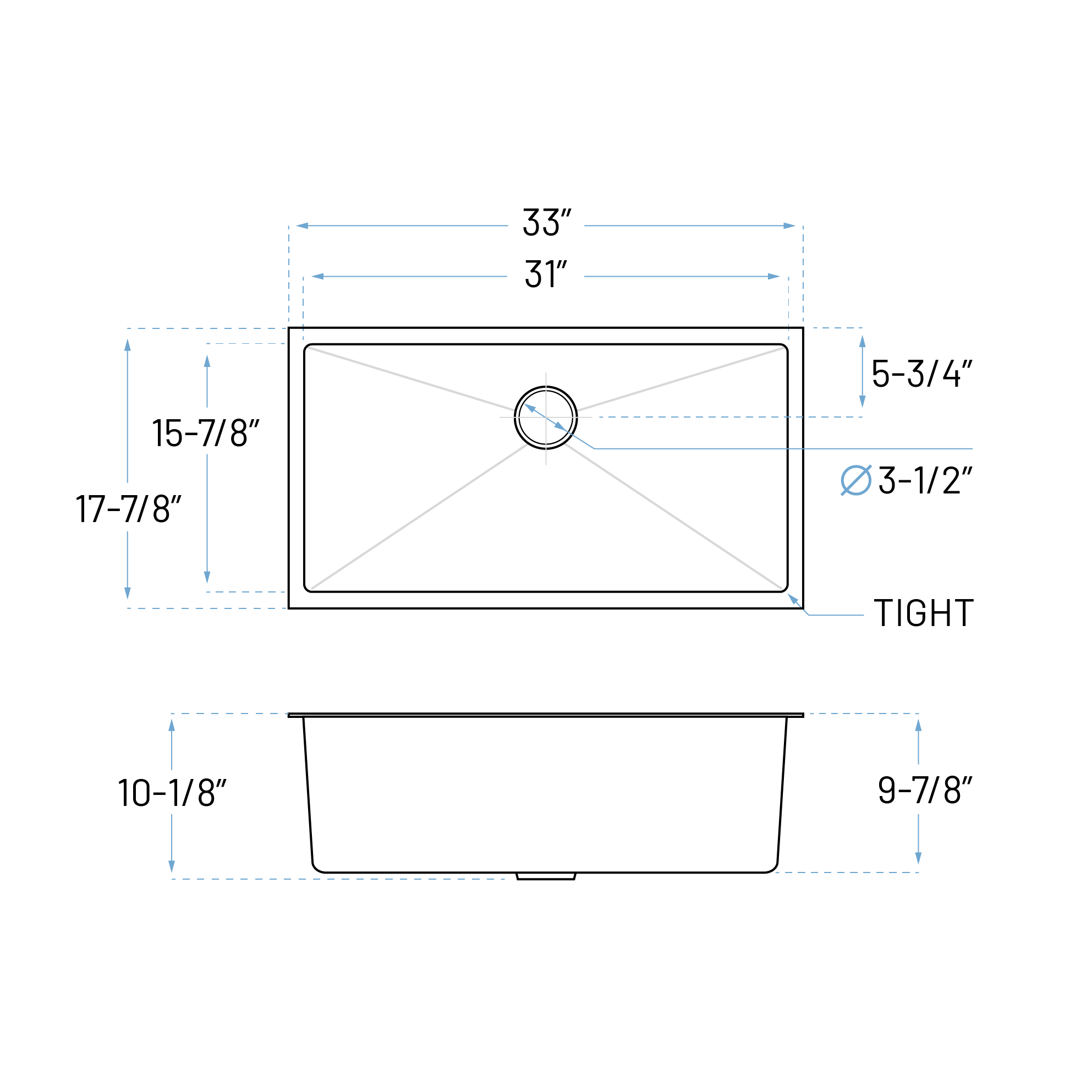 33" Undermount Stainless Steel Deep Single Bowl Kitchen Sink, KH-3318-10-S-R15 - Image 6