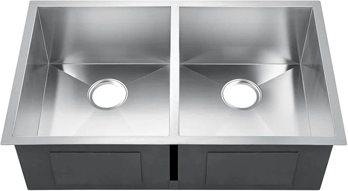 31" Zero Radius Undermount Double Bowl Stainless Steel Kitchen Sink, KH-3118-9-D-R0 - Image 5
