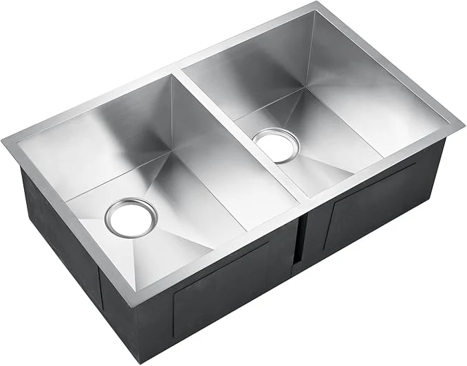 31" Zero Radius Undermount Double Bowl Stainless Steel Kitchen Sink, KH-3118-9-D-R0 - Image 6