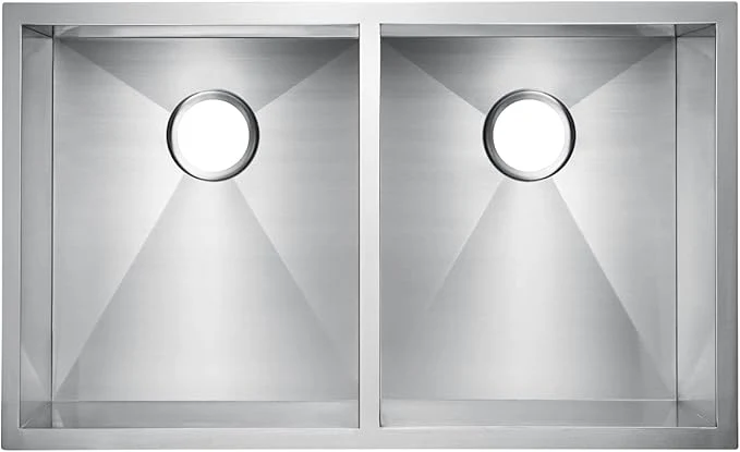 31" Zero Radius Undermount Double Bowl Stainless Steel Kitchen Sink, KH-3118-9-D-R0 - Image 7