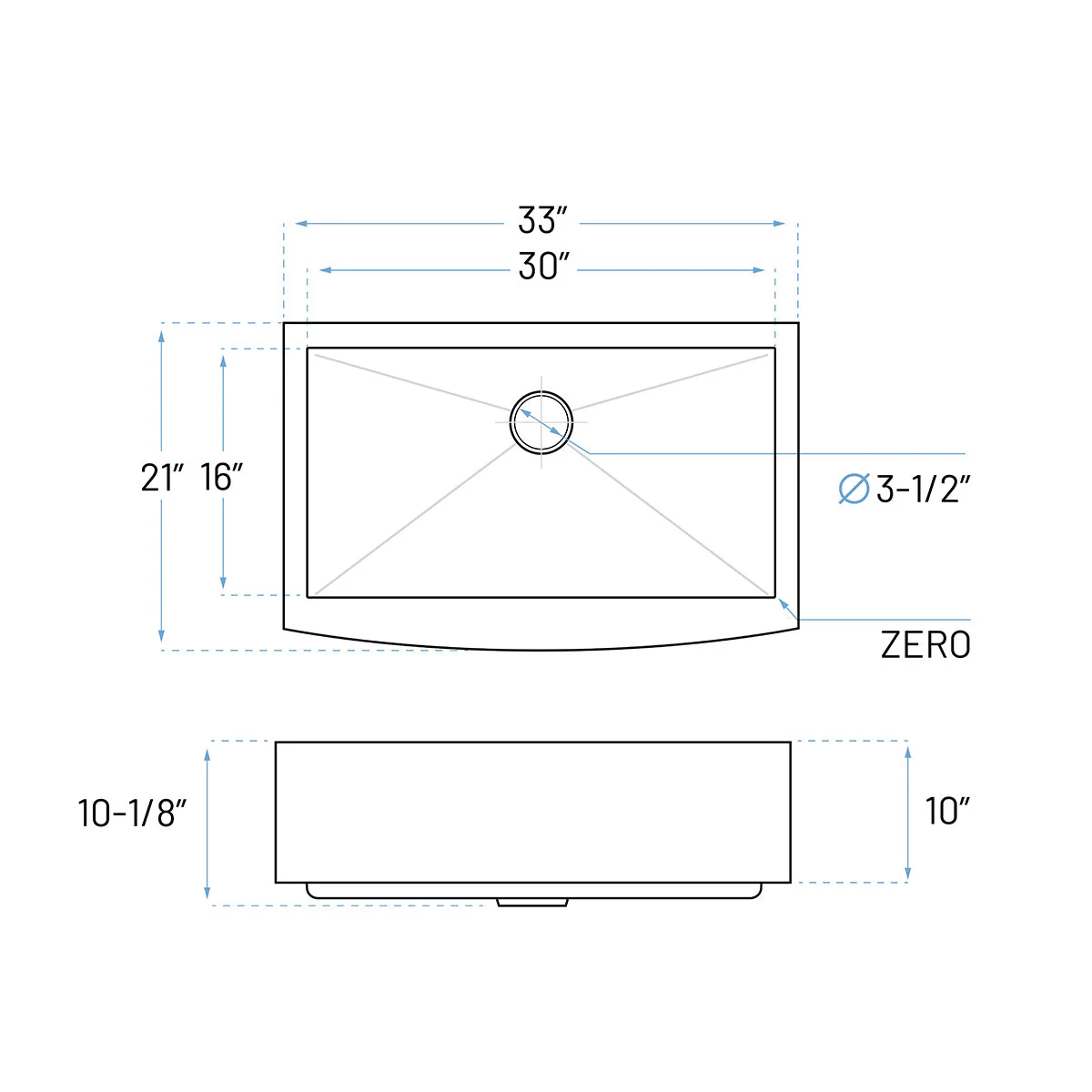33" Zero Radius Farmhouse Apron Front Stainless Steel Kitchen Sink, KH-3321-10-S-R0-F - Image 5