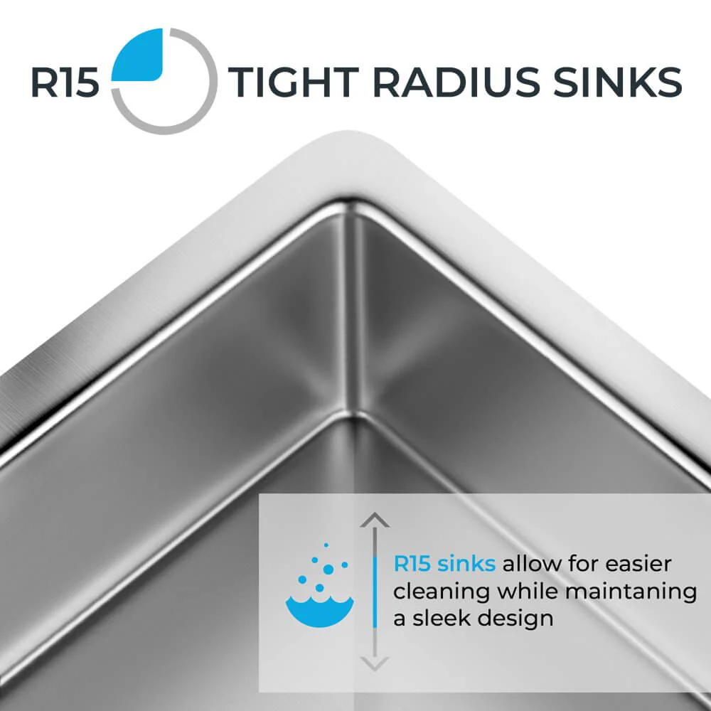 33" Tight Radius Farmhouse Apron Front Stainless Steel Single Bowl Kitchen Sink, KH-3321-10-S-R15-F - Image 4
