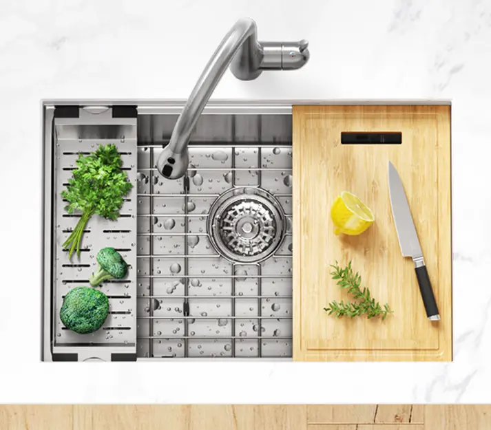 30" Large Workstation Undermount Stainless Steel Kitchen Sink, KHWS-3018-10-S-R15 - Image 3