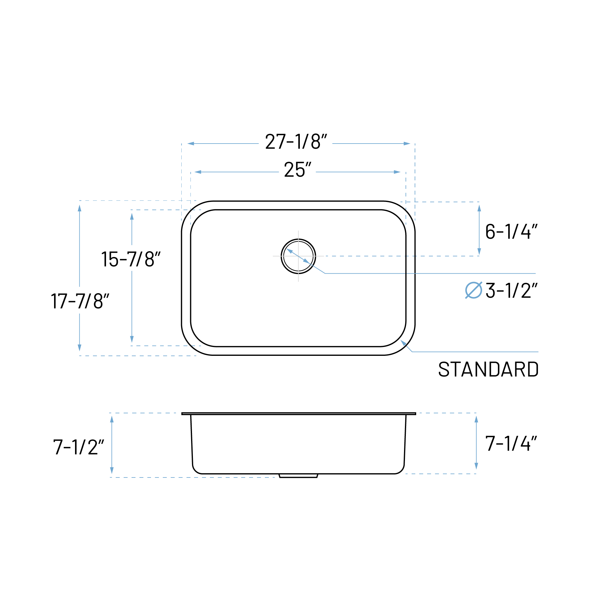 27" Undermount 7-inch Deep Stainless Steel Single Bowl Kitchen Sink, KSN-2718-7-S - Image 5