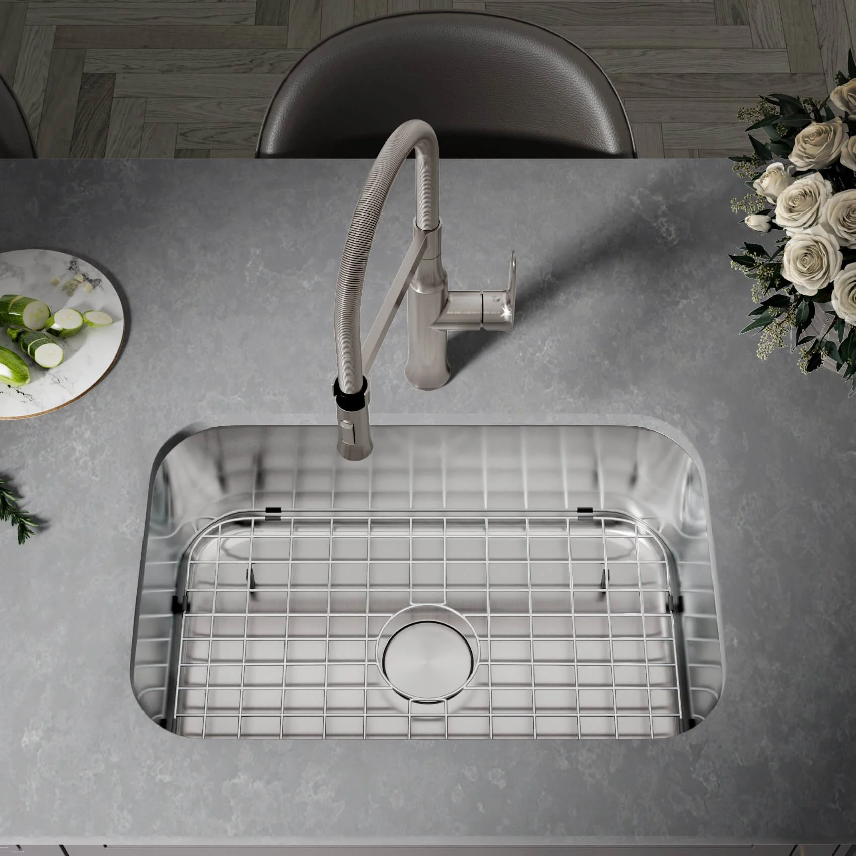 27" Undermount Stainless Steel Single Bowl Kitchen Sink, KSN-2718-9-S - Image 7