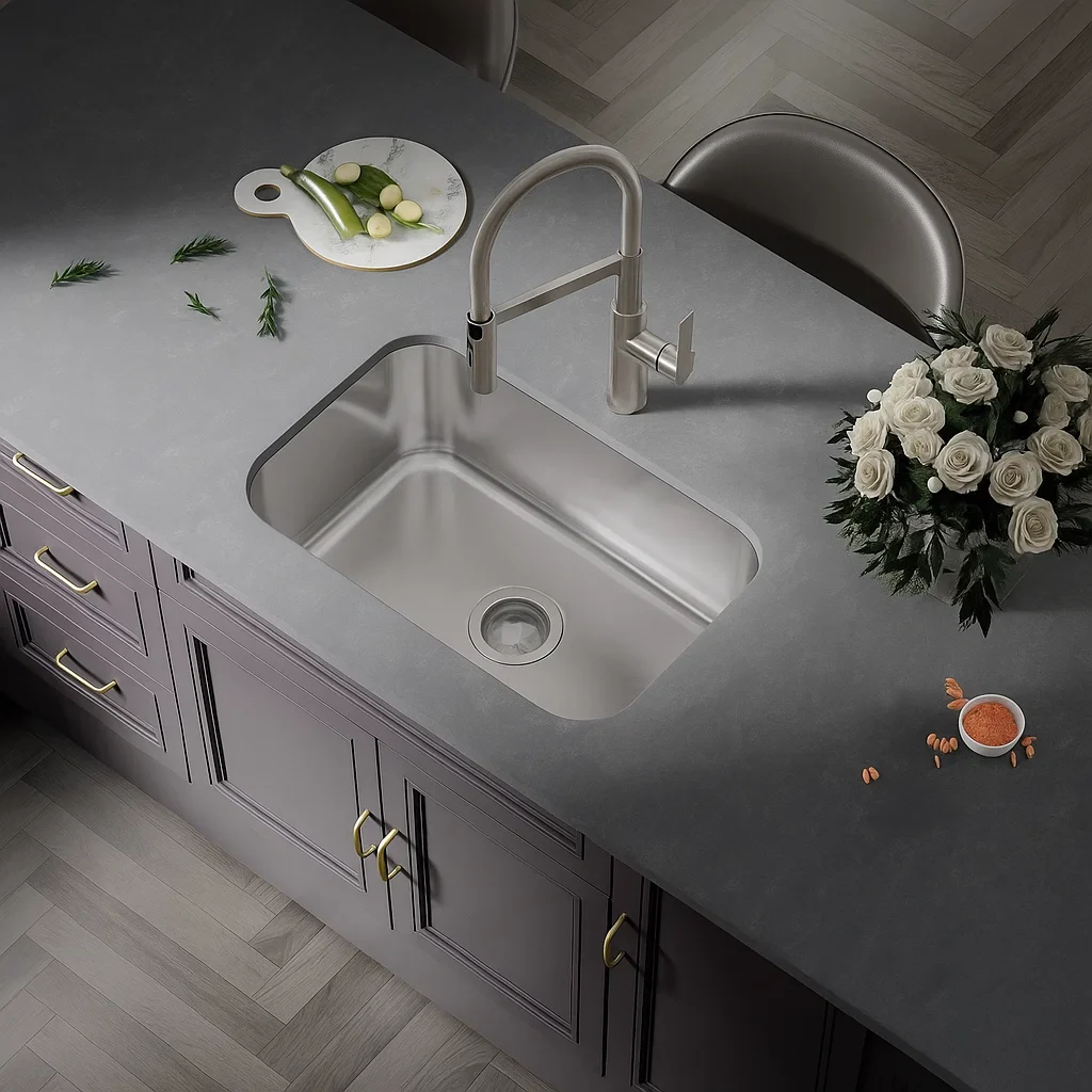 30" Undermount Shallow Stainless Steel Kitchen Sink - 7-inch Depth, KSN-3018-7-S - Image 4