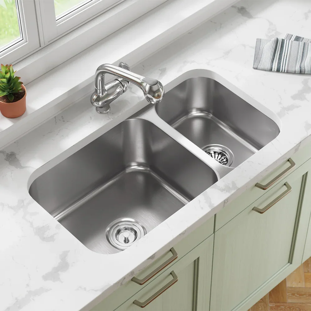 32" Undermount Reversible 80/20 Double Bowl Stainless Steel Kitchen Sink, KSN-3218-D - Image 3