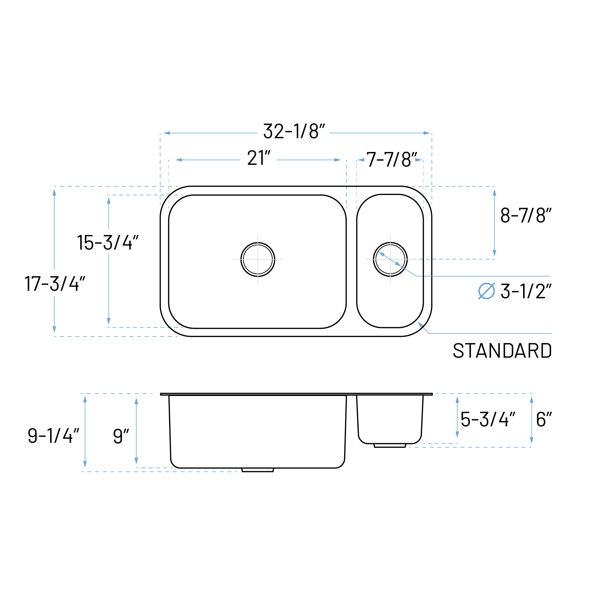 32" Undermount Reversible 80/20 Double Bowl Stainless Steel Kitchen Sink, KSN-3218-D - Image 9