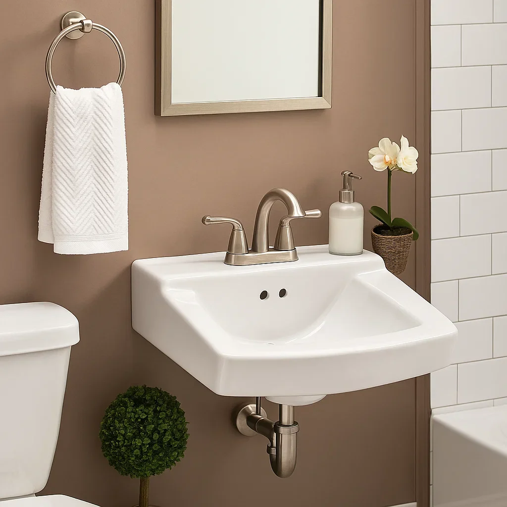 19" Rectangular Wall Mount Porcelain Bathroom Sink with Oveflow Drain in White, WMC-1918-R - Image 3
